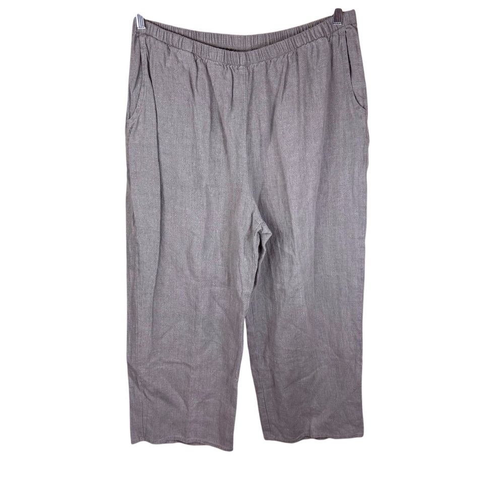 FLAX Linen Size Large Wide Leg 25" Inseam Pull On Beige Pants Pockets Travel‎